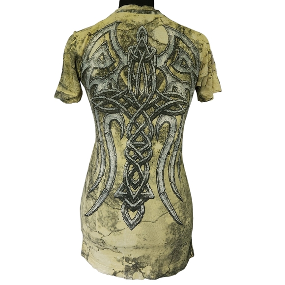 Affliction Los Angeles Yellow Wings Graphic Top Size Small - Picture 1 of 8